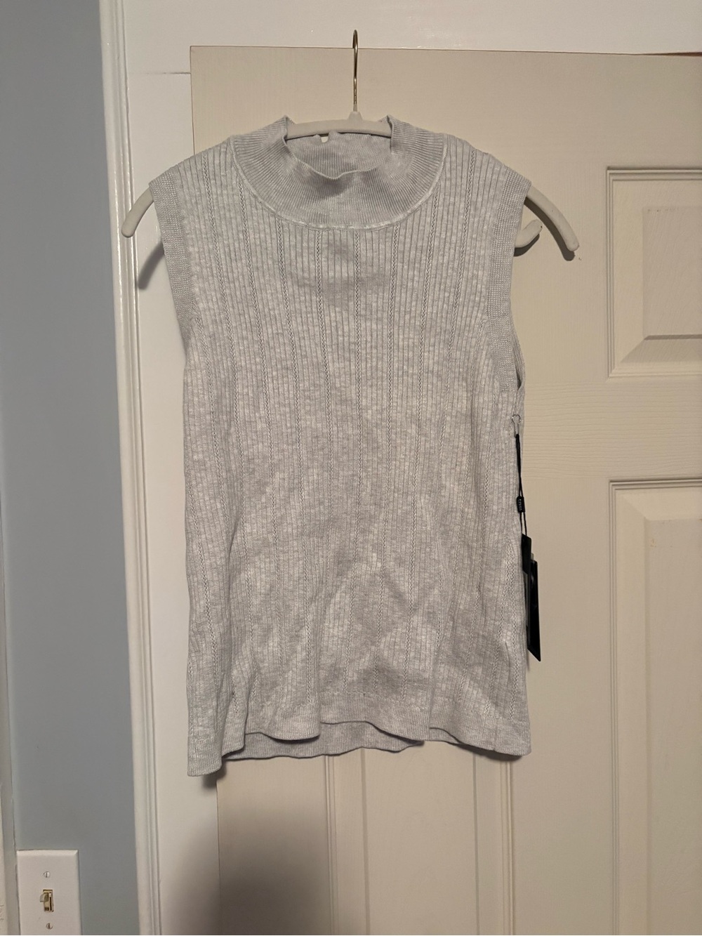 Cyrus Ribbed Mock Neck Sleeveless Tank - Light Gray